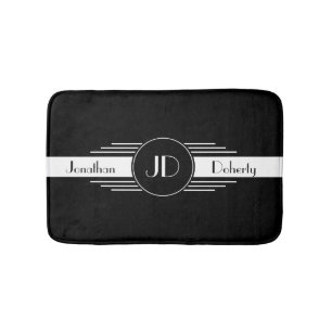 Tapis De Bain Art déco noir et blanc de monogramme