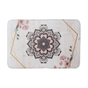 Tapis De Bain Art floral Rangoli, rose et gris harmonie apaisant