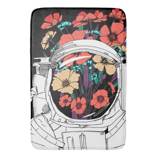 Tapis De Bain Art floral spatial astronaute (devant Vertical)