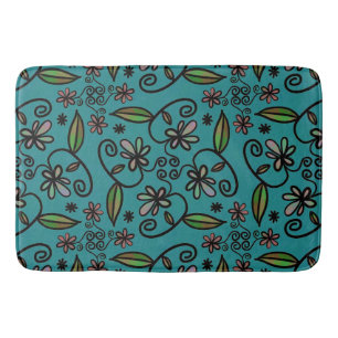 Tapis De Bain Art floral sur le Turquoise