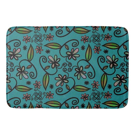Tapis De Bain Art floral sur le Turquoise (Devant)