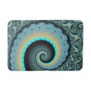 Tapis De Bain Art fractal abstrait bleu turquoise orange Spirale