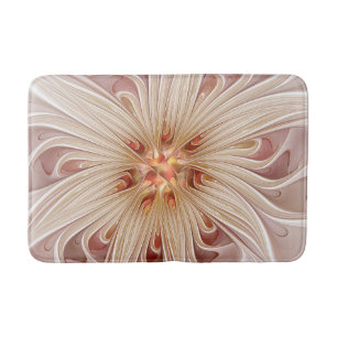 Tapis De Bain Art fractal de fleurs pastel moderne abstrait pêch