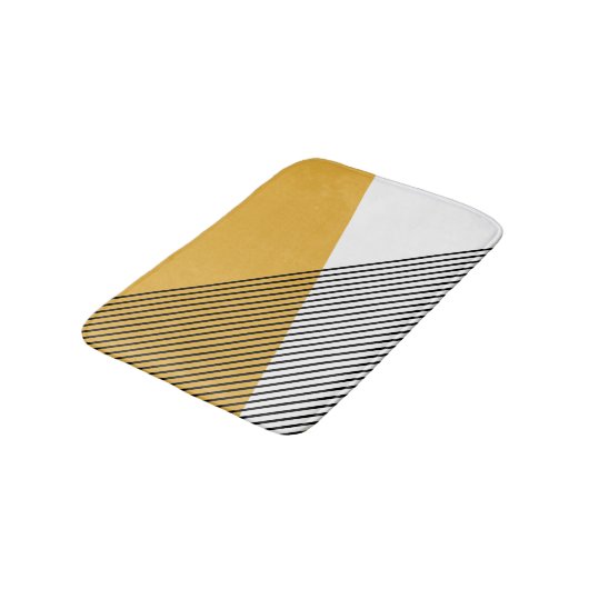 Tapis De Bain Art géométrique simple noir, blanc et jaune (Angle)