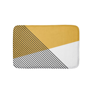 Tapis De Bain Art géométrique simple noir, blanc et jaune