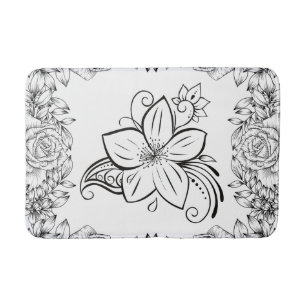 Tapis De Bain Art Graphique Monochrome, Belle Fleur