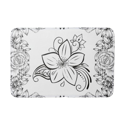 Tapis De Bain Art Graphique Monochrome, Belle Fleur (Devant)