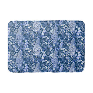 Tapis De Bain Art Nouveau Peacock Imprimer, Bleu et Blanc