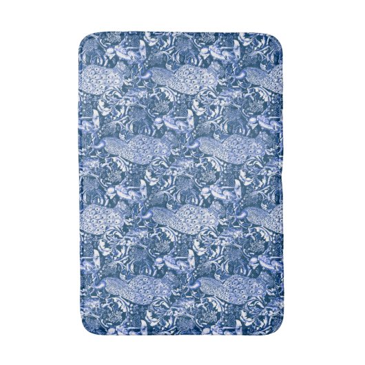 Tapis De Bain Art Nouveau Peacock Imprimer, Bleu et Blanc (Devant (Vertical))
