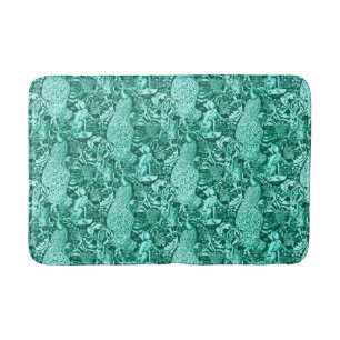 Tapis De Bain Art Nouveau Peacock Print, Turquoise et Aqua