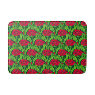 Tapis De Bain Art Nouveau rouge oeillets damas floral