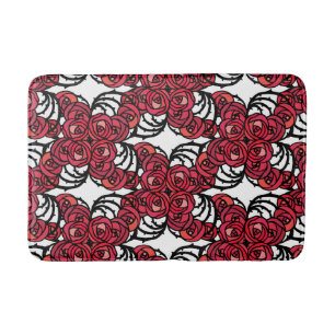 Tapis De Bain Art Nouveau Vignes florales rouges et noires roses