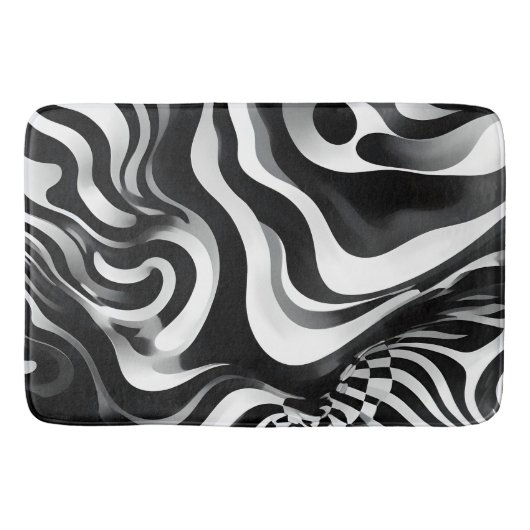 Tapis De Bain Art Op Vave Noir Et Blanc, (Devant)