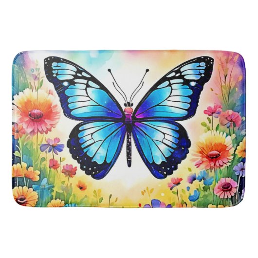 Tapis De Bain Art papillon bleu floral (Devant)