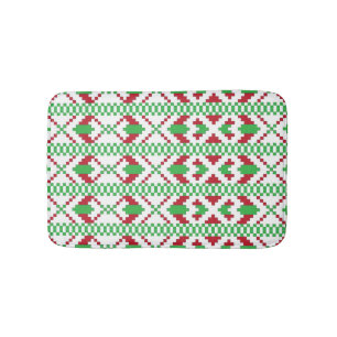 Tapis De Bain Art populaire ethnique letton vert et rouge tribal