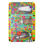 Tapis De Bain Art populaire Style Whimsical Chat et Fleurs (devant Vertical)