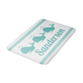 Tapis De Bain Artic Teal Blue Whale & waves Blue & White coastal (Angle)