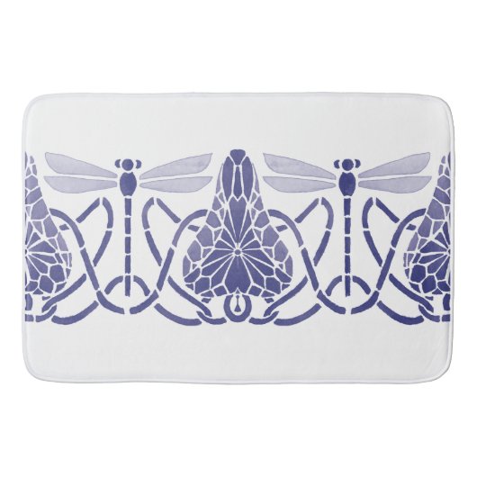 Tapis De Bain Arts Et Artisanat Bleu & Blanc Dragonflies Frieze (Devant)