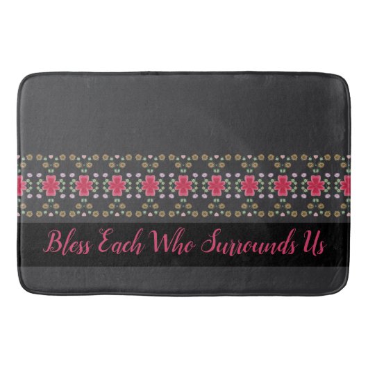 Tapis De Bain Artsy Fuchsia Rose Accent Floral Avec Vert (Devant)