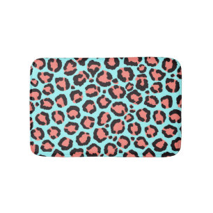 Tapis De Bain Artsy Trendy Coral Mint Turquoise Leopard Poster d