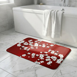 Tapis De Bain Asie Fleur Blanche Cerisier Fleur Rouge