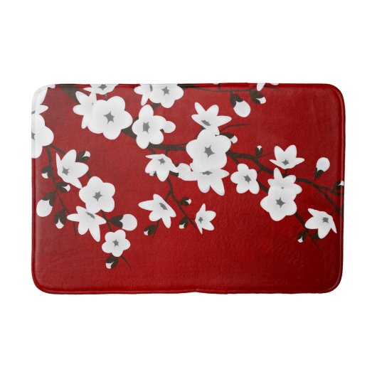 Tapis De Bain Asie Floral blanc cerisier rouge (Devant)