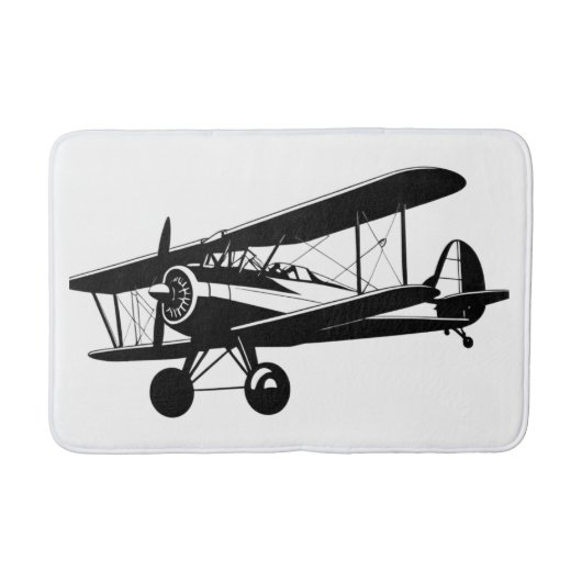 Tapis De Bain Avion Silhouette Rétro Aviation Biplane (Devant)
