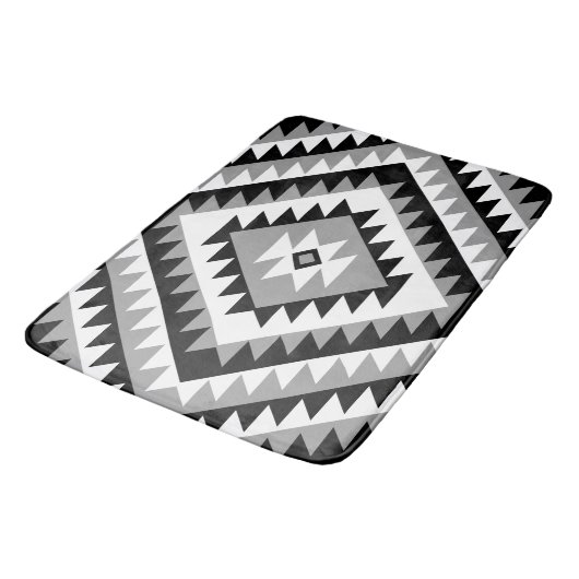 Tapis De Bain Aztec Diamond Motif Design noir blanc gris (Angle)