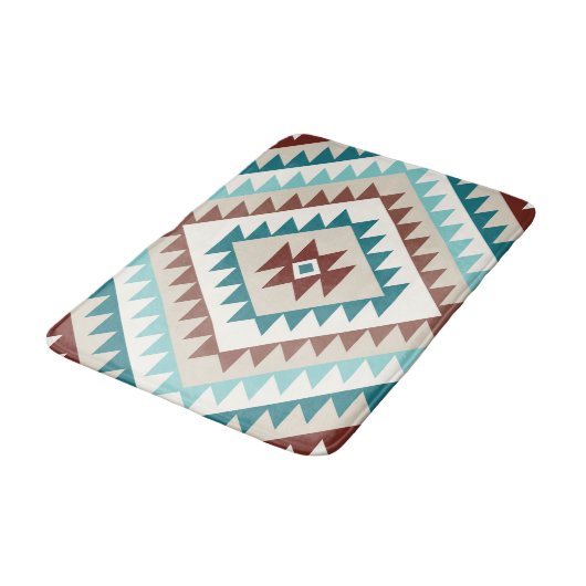 Tapis De Bain Aztec Diamond Motif Design Teals Creams Browns (Angle)