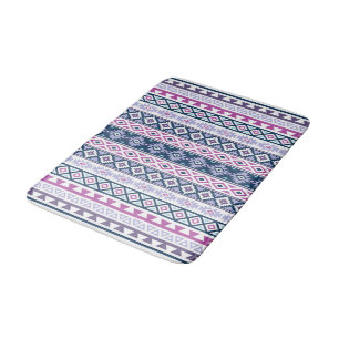 Tapis De Bain Aztec Stylisé Motif rose pourpre bleu blanc
