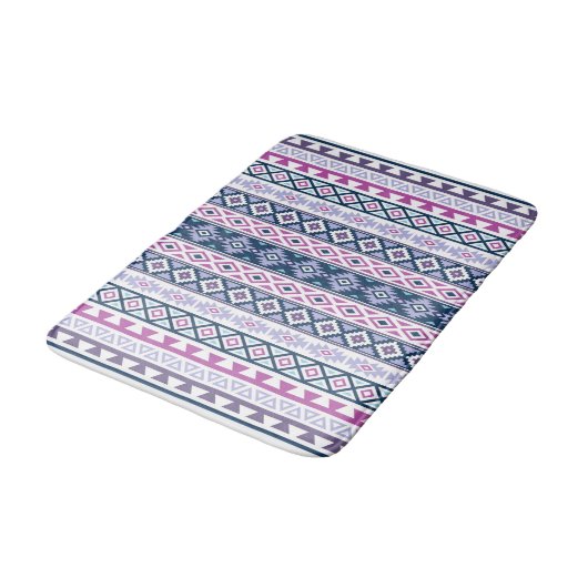Tapis De Bain Aztec Stylisé Motif rose pourpre bleu blanc (Angle)