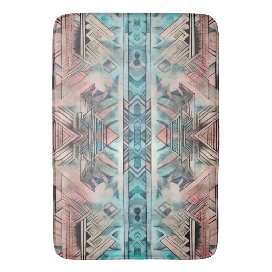 Tapis De Bain Aztec Sud-Ouest Pastel Rose Et Bleu (devant Vertical)