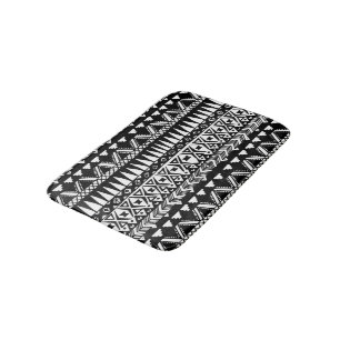Tapis De Bain Aztèque tribal moderne tiré par la main noir et