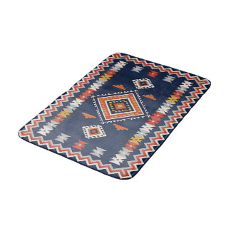 Tapis De Bain Azure Navy and Terracotta Geometric Tribal
