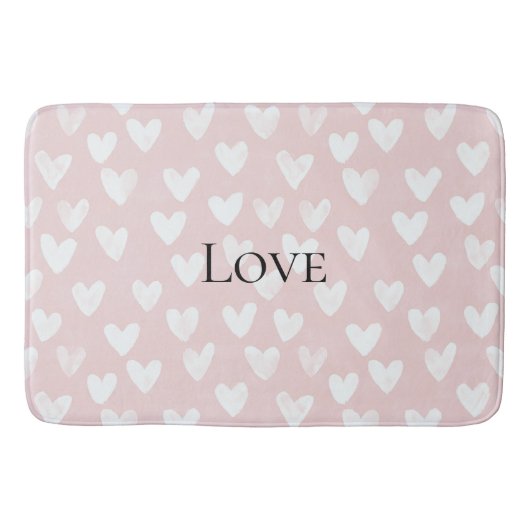 Tapis De Bain Baby Shower Rose Et Blanc Cœurs Féminin (Devant)