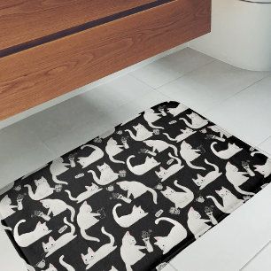 Tapis De Bain Bad Cats Knocking Stuff Over, White Cats on Black