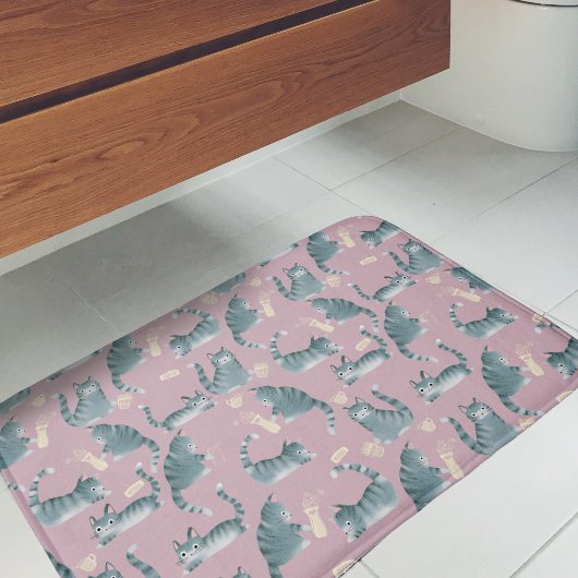 Tapis De Bain Bad Grey Tabby Chats Frapper Tout Sur Motif