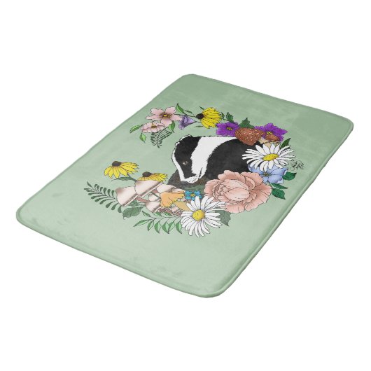 Tapis De Bain Badger Wild. Fleurs de champignons vert (Angle)