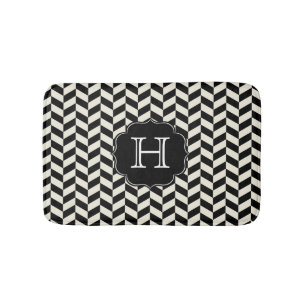 Tapis De Bain Baguette d'os de cerf noir et blanc avec Monogramm