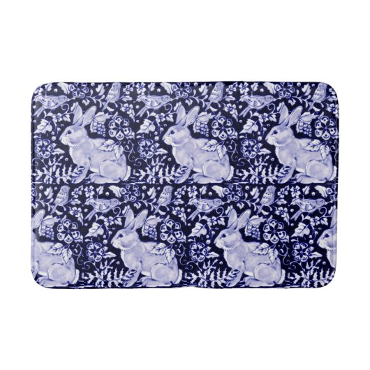 Tapis De Bain Bain d'oiseaux bleu et blanc lapin Mat Dedham Navy (Devant)