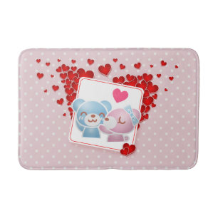 Tapis De Bain Baisers avec coeur d'amour rouge tout autour