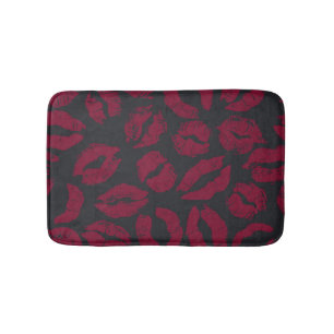 Tapis De Bain Baisers en bâton à lèvres : empreintes rouges fonc