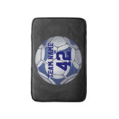 Tapis De Bain Bal de soccer bleu et blanc Nom et numéro (Devant (Vertical))