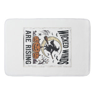 Tapis De Bain Balai de sorcière vintage Halloween Citrouille Lun