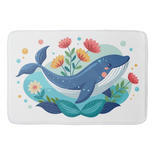 Tapis De Bain Baleine Et Fleurs (Devant)