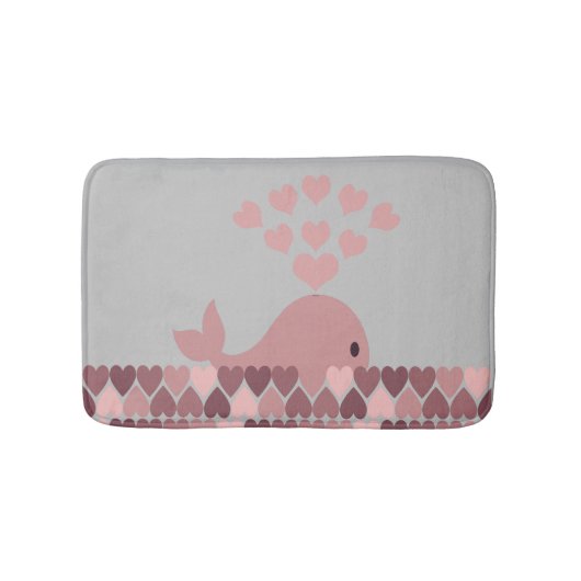 Tapis De Bain Baleine rose et coeurs (Devant)