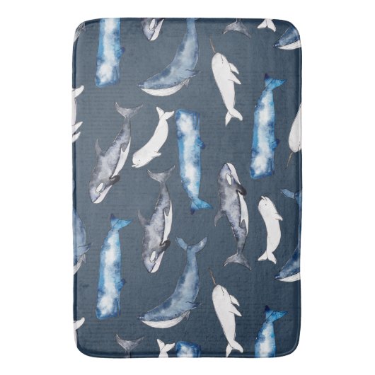 Tapis De Bain Baleines aquarelles (devant Vertical)