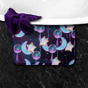 Tapis De Bain Ballons cosmiques Blue Purple Moon Stars Planète
