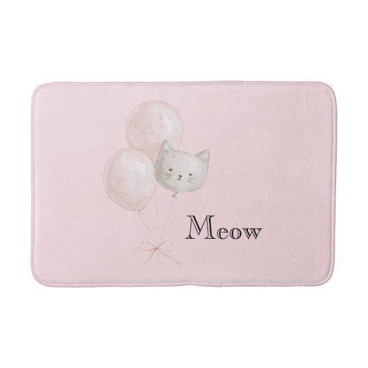 Tapis De Bain Ballons Rose Pâle Chat (Devant)