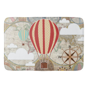 Tapis De Bain Balloon à air chaud et carte du monde Aventure Vin
